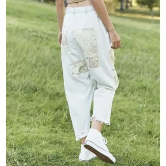 Free People North Star Patched Harem Jeans Size 26 - Picture 3 of 7